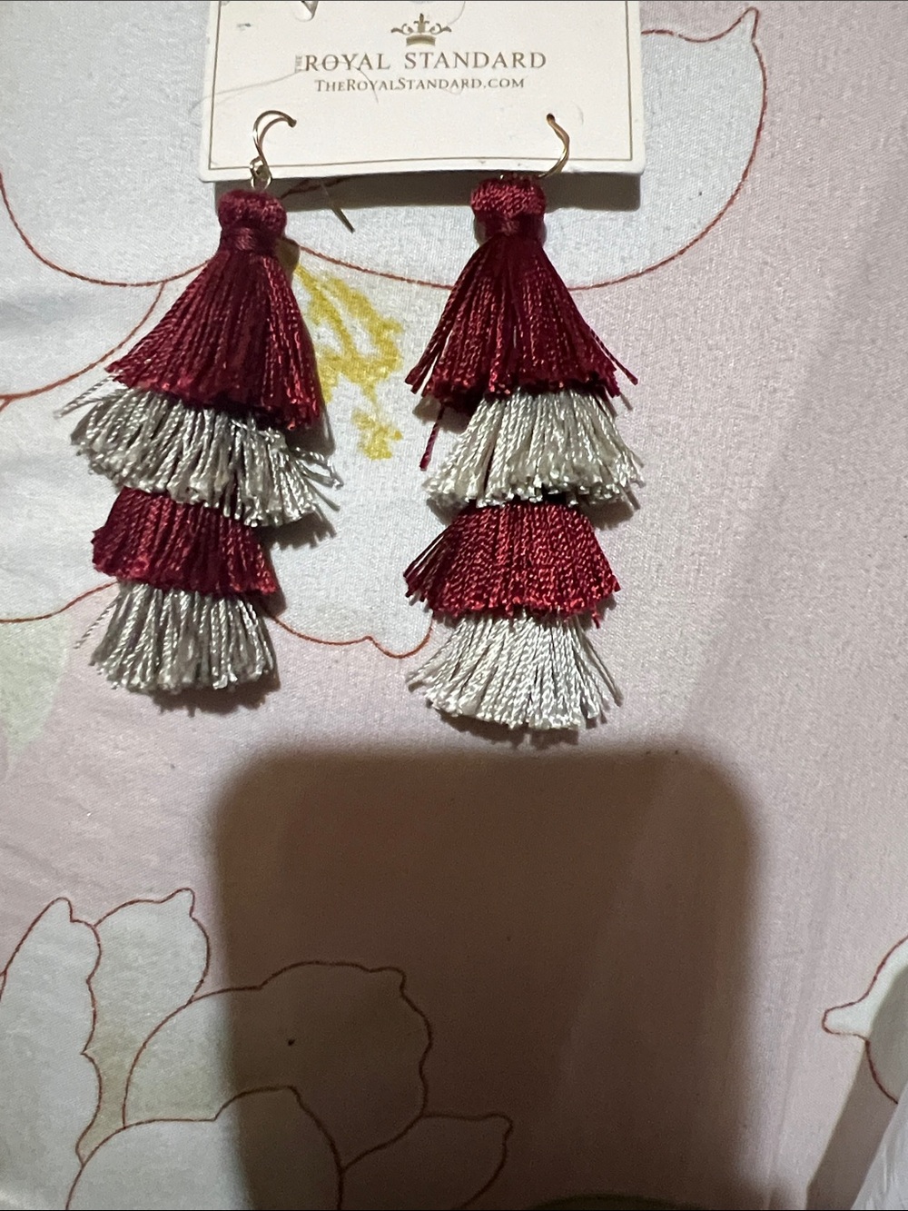 Burgundy & Silver Tiered Tassel Earrings